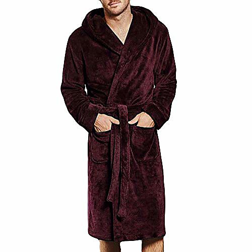 

men's winter lengthened coralline plush shawl bathrobe long sleeved robe coat dressing gown wine