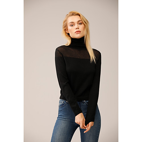 

Women's Knitted Solid Color Pullover Long Sleeve Sweater Cardigans Turtleneck Fall Winter Black