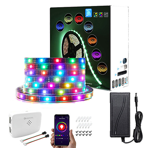 

RGB LED Light Strip Kit 10M 5M WS2811 5050 Flexible Addessable 30LEDs Per Meter IP67 Silicone Sleeve Waterproof Dream-color LED Strip with APP Voice Control WIFI Controller and Adapter DC12V