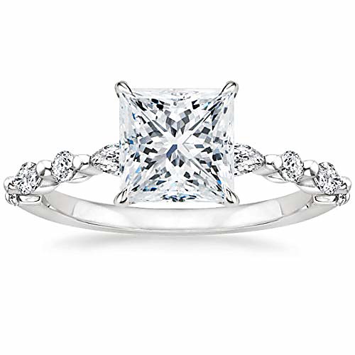 

925 sterling silver ring princess cut solitaire cz engagement ring marquise & round halo promise ring for women