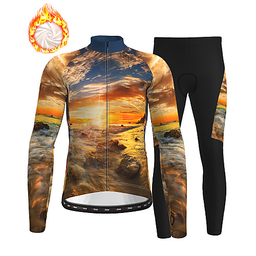 

21Grams Men's Long Sleeve Cycling Jersey with Tights Winter Fleece BlueYellow Bike Fleece Lining Breathable Warm Quick Dry Sports Graphic Mountain Bike MTB Road Bike Cycling Clothing Apparel