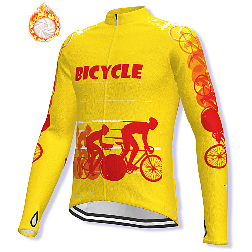 

21Grams Men's Long Sleeve Cycling Jacket Winter Fleece Spandex Yellow Bike Jacket Mountain Bike MTB Road Bike Cycling Fleece Lining Warm Sports Clothing Apparel / Stretchy / Athleisure