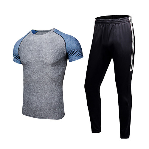 

Men's 2 Piece Patchwork Tracksuit Activewear Set Athletic Short Sleeve 2pcs Breathable Quick Dry Moisture Wicking Fitness Gym Workout Running Walking Jogging Sportswear Normal Outfit Set Clothing Suit