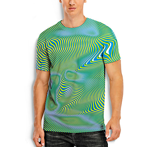 

Men's T shirt 3D Print Graphic Optical Illusion 3D Print Short Sleeve Daily Tops Blue-Green