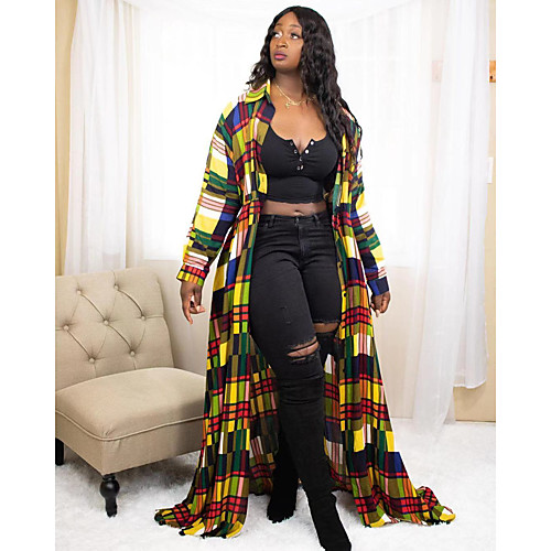 

Women's Plus Size Print Patchwork Print Casual Short Sleeve Spring & Summer Maxi long Dress Shirt Dress / Going out / Loose