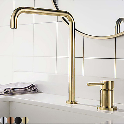 

Bathroom Sink Faucet - Black / Chrome / Brushed Gold / Rose Gold Finish Single Handle Dual Holes Basin Sink Mixer Tap Washroom Faucet Modern Luxury