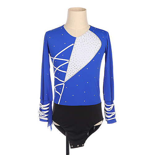 

Figure Skating Top Men's Boys' Ice Skating Top Blue High Elasticity Training Competition Skating Wear Crystal / Rhinestone Long Sleeve Ice Skating Figure Skating / Kids