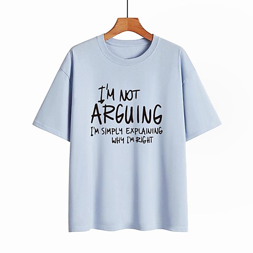 

Women's T shirt Text Graphic Prints Round Neck Tops 100% Cotton Basic Basic Top White Black Purple