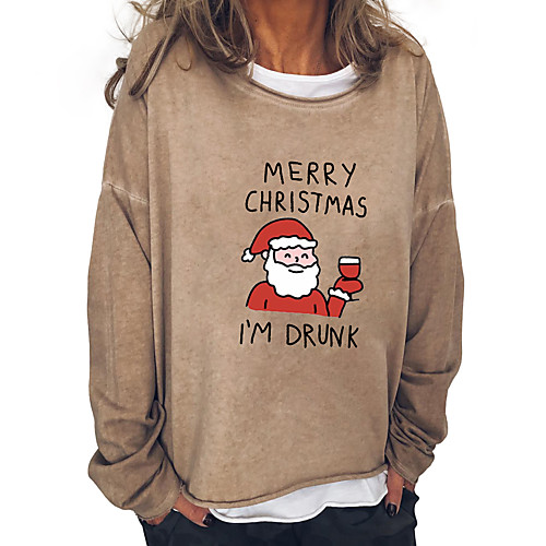 

Women's Christmas Letter Women's Hoodies Long Sleeve Sweater Cardigans Crew Neck Fall Khaki Gray