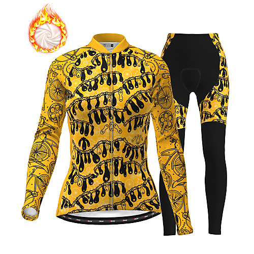 

21Grams Women's Long Sleeve Cycling Jersey with Tights Winter Fleece Black / Yellow Bike Thermal Warm Fleece Lining Breathable Warm Quick Dry Sports Printed Mountain Bike MTB Road Bike Cycling