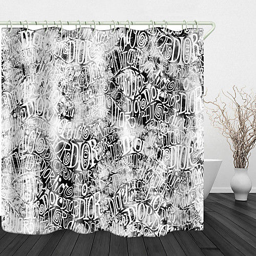 

Grey Alphabet Art Print Waterproof Fabric Shower Curtain For Bathroom Home Decor Covered Bathtub Curtains Liner Includes With Hooks