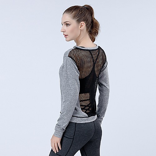 

Women's Sweatshirt Yoga Top Patchwork Fashion Gray Nylon Mesh Yoga Fitness Gym Workout Top Long Sleeve Sport Activewear Breathable Quick Dry Comfortable Stretchy