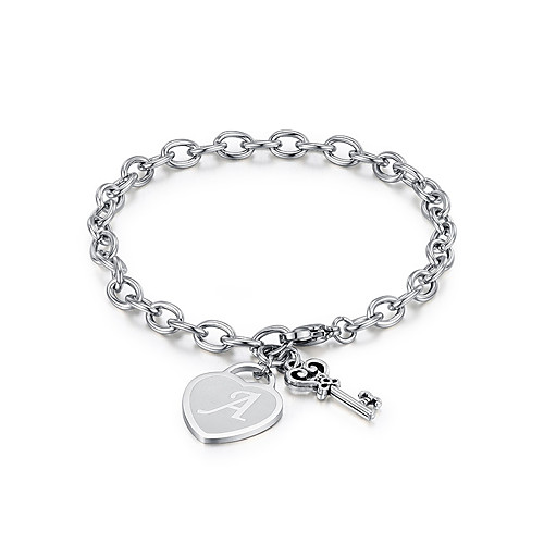 

initial bracelets key heart charm bracelets for women charms bracelet for girls stainless steel bracelet 26 letters jewelry birthday a-z (b)