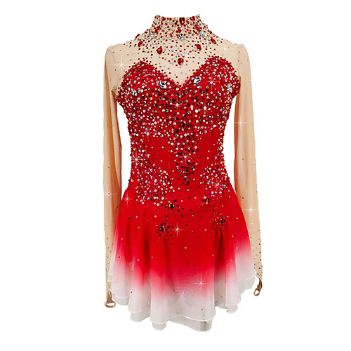 

Figure Skating Dress Women's Girls' Ice Skating Dress Red Blue Patchwork Asymmetric Hem Spandex High Elasticity Competition Skating Wear Crystal / Rhinestone Long Sleeve Ice Skating Figure Skating