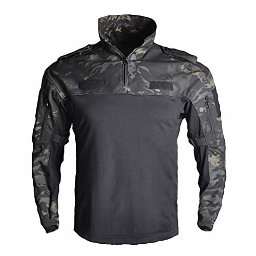 

mens tactical camo shirt long sleeve breathable elastic outdoor hunting trekking military combat camouflage top dark night camo 3xl