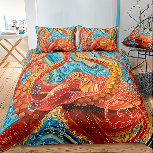 

Octopus Print 3-Piece Duvet Cover Set Hotel Bedding Sets Comforter Cover with Soft Lightweight Microfiber, Include 1 Duvet Cover, 2 Pillowcases for Double/Queen/King(1 Pillowcase for Twin/Single)