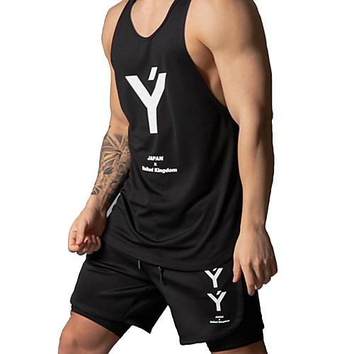

Men's Tank Top Other Prints Letter Racerback Print Sleeveless Sports Tops White Black Light gray