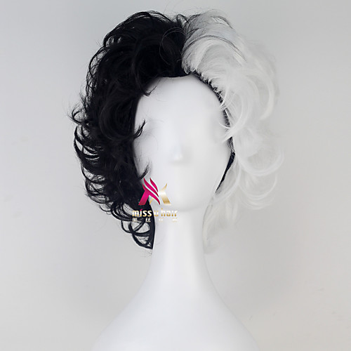 

Synthetic Wig Cruella De Vil Curly Asymmetrical Wig Short Black / White Synthetic Hair 12 inch Women's Fashionable Design Cool Black