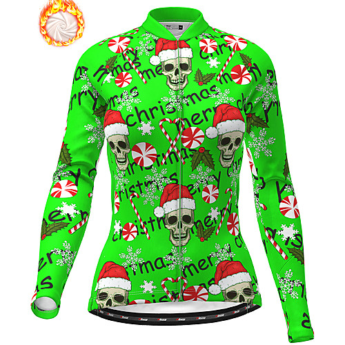 

21Grams Women's Long Sleeve Cycling Jersey Winter Fleece Polyester Black Purple Red Skull Christmas Santa Claus Bike Jersey Top Mountain Bike MTB Road Bike Cycling Fleece Lining Warm Quick Dry Sports