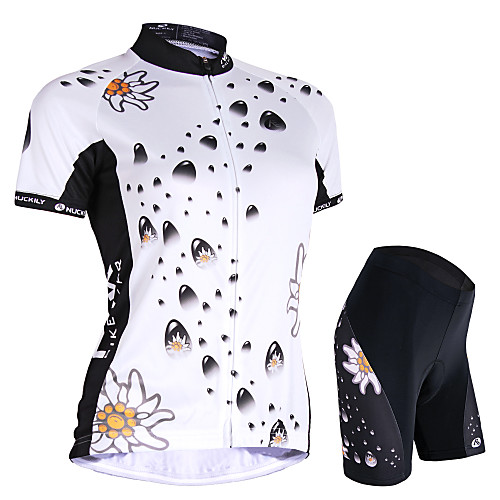 

Nuckily Women's Short Sleeve Cycling Jersey with Shorts White Black Dot Tropical Flowers Bike Breathable Quick Dry Sports Dot Mountain Bike MTB Road Bike Cycling Clothing Apparel / Micro-elastic