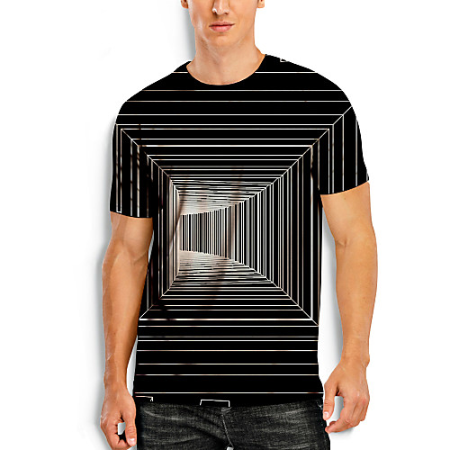 

Men's T shirt 3D Print Graphic Optical Illusion 3D Print Short Sleeve Daily Tops Black / White