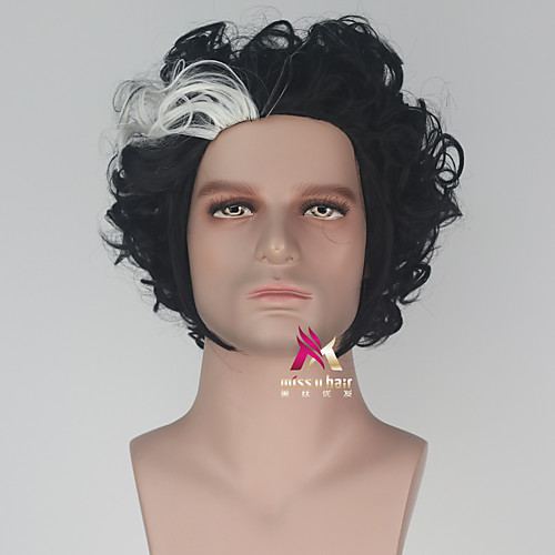 

Synthetic Wig Sweeney Todd Curly Asymmetrical Wig Short Black Synthetic Hair 12 inch Men's Cool Fluffy Black