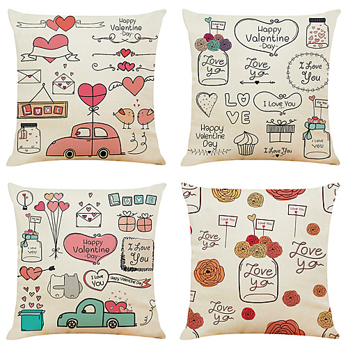 

Valentine's Day Cushion Cover 4PCS Short Plush Soft Decorative Square Throw Pillow Cover Cushion Case Pillowcase for Sofa Bedroom 45 x 45 cm (18 x 18 Inch) Superior Quality Machine Washable