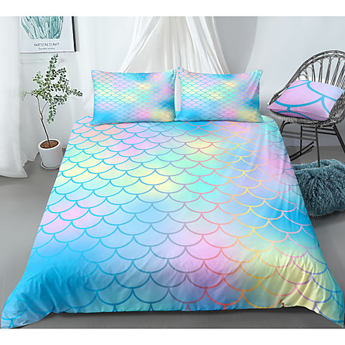 

Pink Blue Scale Print 3-Piece Duvet Cover Set Hotel Bedding Sets Comforter Cover with Soft Lightweight Microfiber(Include 1 Duvet Cover and 1or 2 Pillowcases)