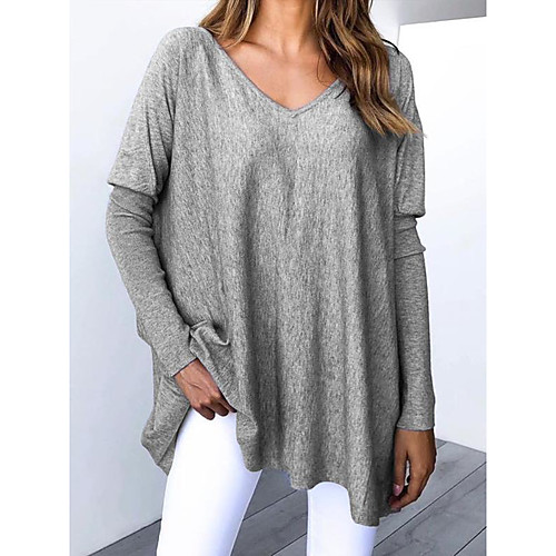 

Women's Plus Size Patchwork Plain Blouse Large Size V Neck Long Sleeve Tops Big Size / Cotton