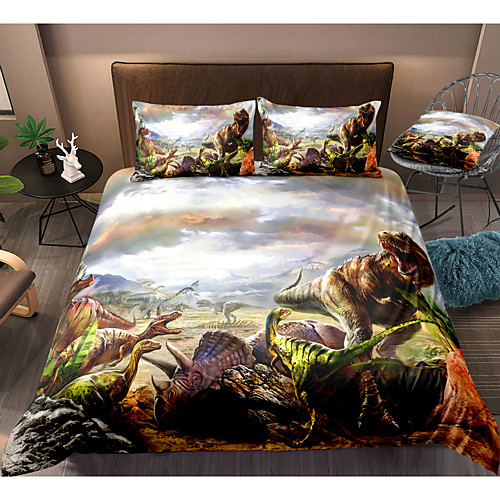 

3D Dinosaur Print 3-Piece Duvet Cover Set Hotel Bedding Sets Comforter Cover with Soft Lightweight Microfiber(Include 1 Duvet Cover and 1or 2 Pillowcases)