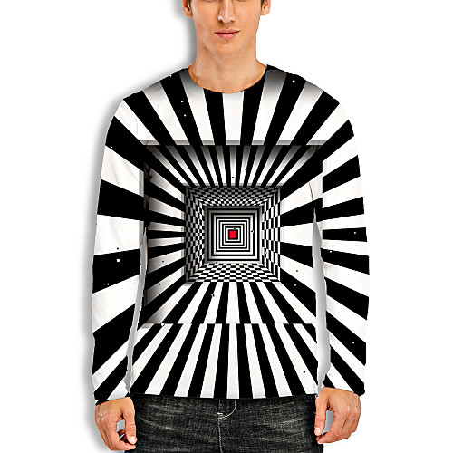 

Men's T shirt 3D Print Graphic Optical Illusion 3D Print Long Sleeve Daily Tops Casual Black / White