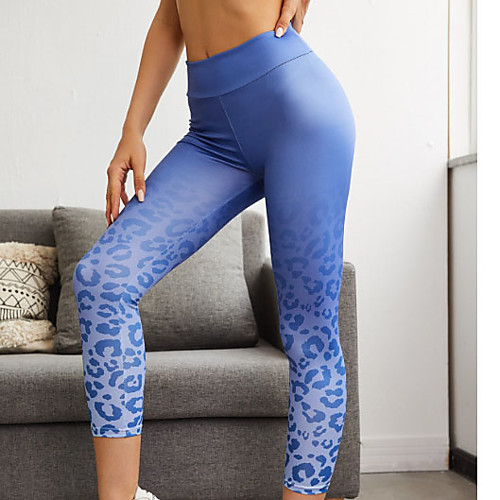 

Women's High Waist Yoga Pants Capri Leggings Tummy Control Butt Lift Breathable Color Gradient Blue Winter Sports Activewear Stretchy / Moisture Wicking