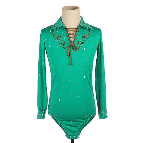 

Figure Skating Top Men's Boys' Ice Skating Top Green High Elasticity Training Competition Skating Wear Crystal / Rhinestone Long Sleeve Ice Skating Figure Skating / Kids