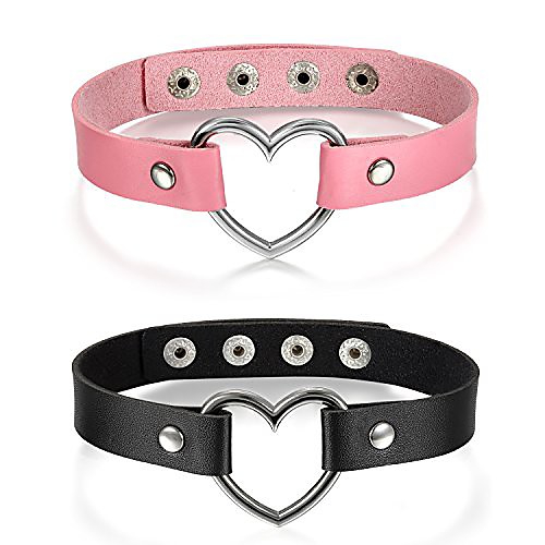 

2pcs punk heart charm leather collar choker necklace adjustable 13- 15.7 (2)