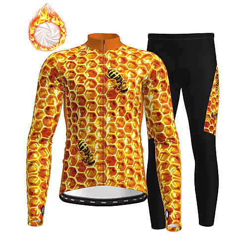 

21Grams Men's Long Sleeve Cycling Jersey with Tights Winter Fleece Orange 3D Bike Thermal Warm Fleece Lining Breathable Warm Quick Dry Sports Graphic Mountain Bike MTB Road Bike Cycling Clothing