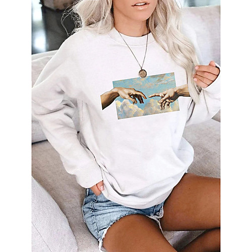 

Women's Pullover Sweatshirt Graphic Print Daily Other Prints Basic Casual Hoodies Sweatshirts White Black