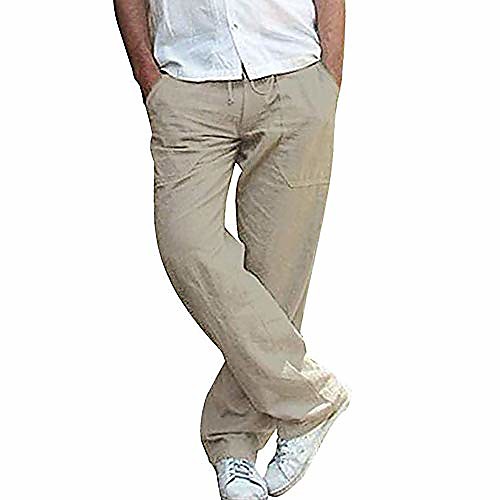 

mens casual linen trousers lightweight elasticated waist pants breathable yoga gym summer pants dark khaki