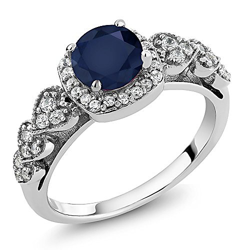 

925 sterling silver blue sapphire women engagement ring 1.32 cttw, round gemstone birthstone (size 7)