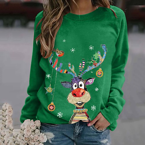 

Women's Christmas Geometric Women's Hoodies Long Sleeve Sweater Cardigans Crew Neck Fall Winter White Black Red