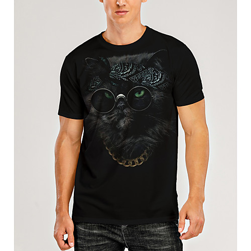 

Men's T shirt 3D Print Graphic 3D Animal Print Short Sleeve Daily Tops Black