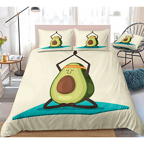 

Avocado Print 3-Piece Duvet Cover Set Hotel Bedding Sets Comforter Cover with Soft Lightweight Microfiber, Include 1 Duvet Cover, 2 Pillowcases for Double/Queen/King(1 Pillowcase for Twin/Single)