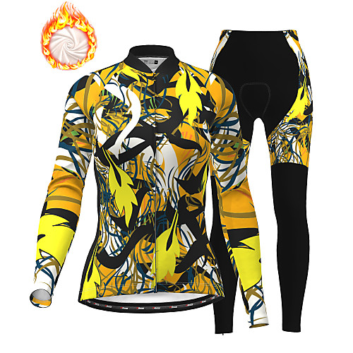 

21Grams Women's Long Sleeve Cycling Jersey with Tights Winter Fleece Black / Yellow Bike Fleece Lining Breathable Warm Quick Dry Sports Graphic Mountain Bike MTB Road Bike Cycling Clothing Apparel
