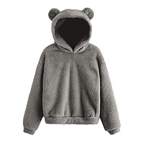 

women's casual cute teddy bear long sleeve fleece pullover hoodie top grey medium