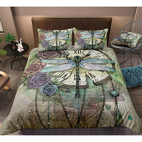 

3D Dragonfly Print 3-Piece Duvet Cover Set Hotel Bedding Sets Comforter Cover with Soft Lightweight Microfiber For Holiday Decoration(Include 1 Duvet Cover and 1or 2 Pillowcases)