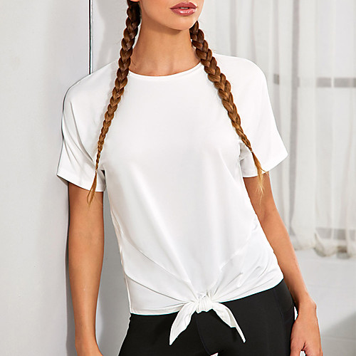 

Women's Yoga Top Fashion White Spandex Yoga Fitness Gym Workout Tee Tshirt Short Sleeve Sport Activewear Breathable Quick Dry Comfortable Stretchy