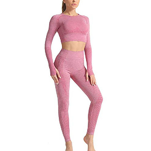 

women workout outfit 2 pieces yoga legging crop top gym clothes set pink l
