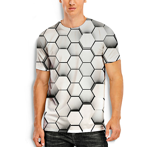 

Men's T shirt 3D Print Graphic Optical Illusion 3D Print Short Sleeve Daily Tops Gray / White