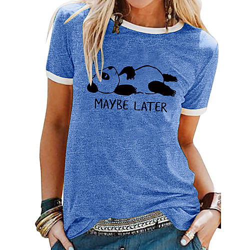 

Women's T shirt Graphic Text Letter Patchwork Print Round Neck Tops Basic Basic Top White Black Blue