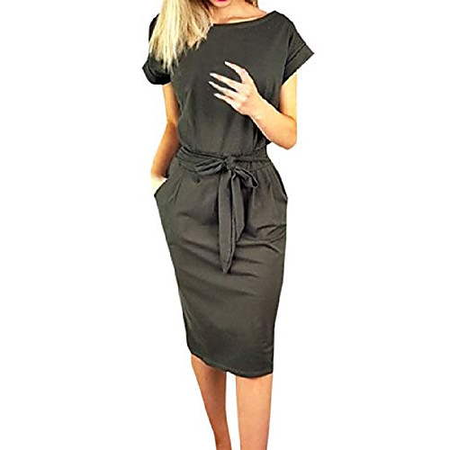 

ladies leisure dress with belt elegant round neck midi dresses blouse dresses ball gown party dress women long sleeve pocket wrap dresses evening dresses party dress (3xl, dark gray 1)