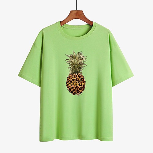 

Women's T shirt Graphic Prints Fruit Round Neck Tops 100% Cotton Basic Basic Top White Black Purple